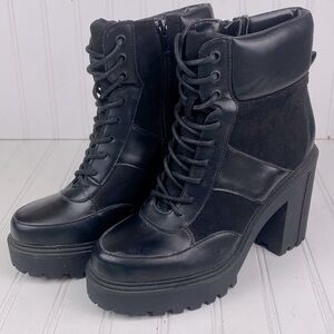 Madden Girl new black combat style stacked heel leather boots 10